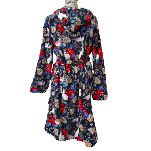 Vera Bradley Hooded Robe Winter Forest Plush Blue Red Bunny Bird Women Size L/XL - Picture 3 of 7